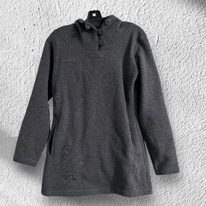 Cabelas Tunic Fleece Hooded Knit Hoodie Size Small Heather Cowl Embroidered